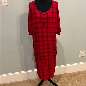 Elegant Red Checkered Midi Dress